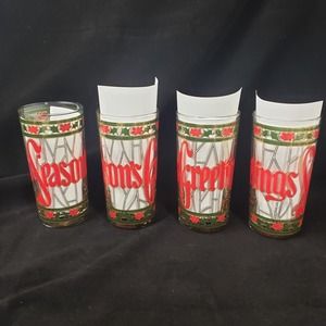 4 Culver "Season's Greetings" Shammed Highball Glasses 22k Gold Original Box